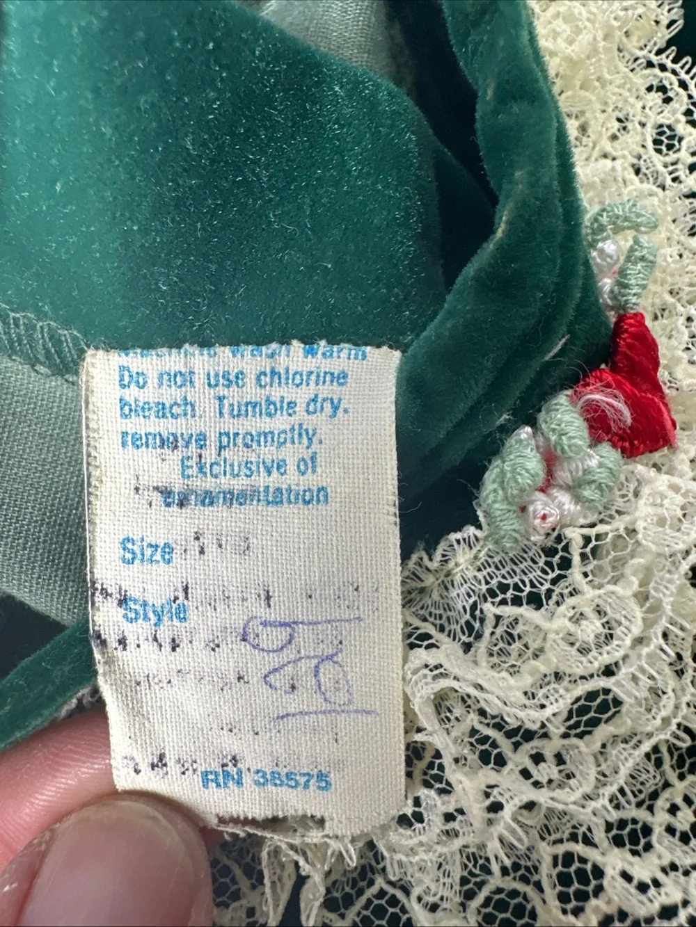 Vintage Green Velvet Baby Dress with Lace Trim